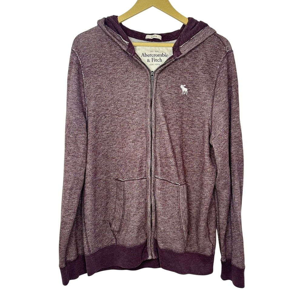 Abercrombie & Fitch Full Zip Hoodie Mens Large Maroon Muscle Fit Sweatshirt